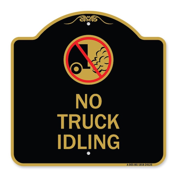 Signmission Driveway Sign No Truck Idling W/ Graphic, Black & Gold Aluminum Sign, 18" x 18", BG-1818-24125 A-DES-BG-1818-24125 - main